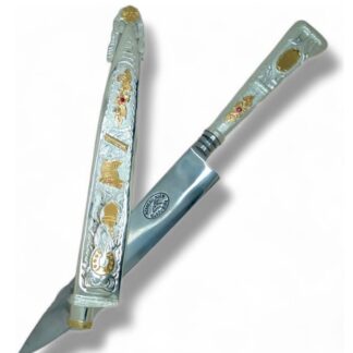 Cuchillo & Vaina Plata & Oro Hoja 21 cms.